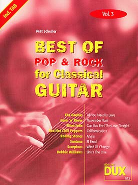 Illustration de BEST OF POP & ROCK for classical guitar (arr. Beat Scherler, solfège/tablature) - Vol. 3 : The Beatles, Guns 'n' Roses, Elton John, Rolling Stones, Santana...