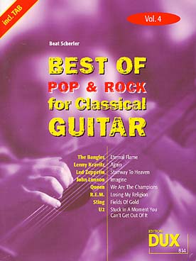 Illustration de BEST OF POP & ROCK for classical guitar (arr. Beat Scherler, solfège/tablature) - Vol. 4 : Led Zeppelin, John Lennon, Queen, Sting, U2...