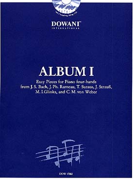 Illustration de ALBUM DOWANI piano 4 mains avec CD. Jouez une partie, le CD joue l'autre ! - Album 1 (facile) : Bach, Rameau, Susato, Strauss, Glinka, Weber