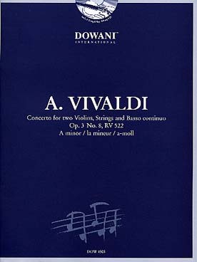 Illustration de Concerto op. 3 "L'Estro armonico" N° 8  RV 522 en la m pour 2 violons, cordes et basse continue (avec CD orchestre + un des 2 violons pour jouer l'autre)