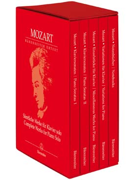Illustration de Œuvres complètes pour piano solo, éd. prestigieuse en 5 volumes sous coffret : Sonates - Pièces diverses - Variations - Petit livre de Mozart et Nannerl