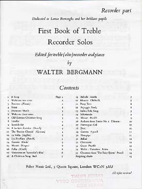 Illustration de 1ST BOOK OF treble recorder solos (1er livre de flûte à bec alto)  - partie flûte seule