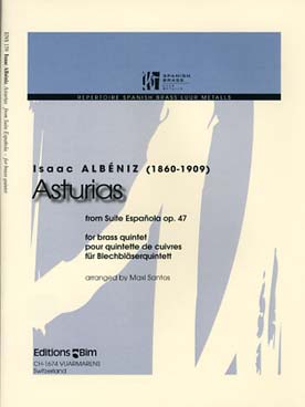 Illustration de Asturias de la suite espagnole op. 47, tr. Santos pour quintette de cuivres (trompette, bugle, cor, euphonium, tuba)