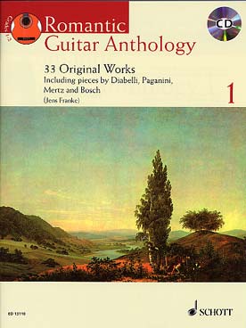 Illustration de ROMANTIC GUITAR ANTHOLOGY, recueils avec lien de téléchargement - Vol. 1 : 33 morceaux de Diabelli, Paganini, Mertz, Carulli, Sor, Coste...