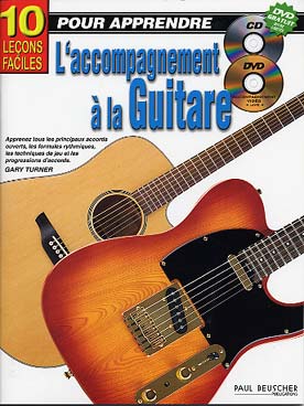 Illustration de 10 LECONS FACILES pour apprendre la guitare, par Gary Turner avec CD et DVD - L'accompagnement (solfège et tab.)