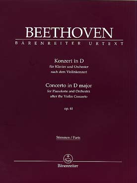 Illustration de Concerto pour piano op. 61a en ré M d'après le concerto pour violon op. 61, réd. pour 2 pianos (2 parties piano avec et sans doigtés)