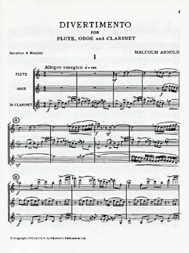Illustration de Divertimento op. 37 pour flûte, hautbois et clarinette - conducteur