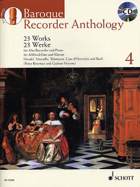 Illustration de BAROQUE RECORDER ANTHOLOGY : œuvres des 17e et 18e siècles sél. et arr. par Bowman/Heyens (flûte à bec alto) - Vol. 4 : 23 pièces
