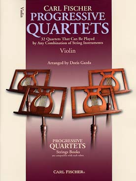 Illustration de PROGRESSIVE QUARTETS, 32 quatuors : airs classiques et traditionnels, arr. Gazda (conducteur seul)