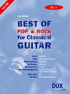 Illustration de BEST OF POP & ROCK for classical guitar (arr. Beat Scherler, solfège/tablature) - Vol. 11 : AC/DC, Adele, Cranberries...