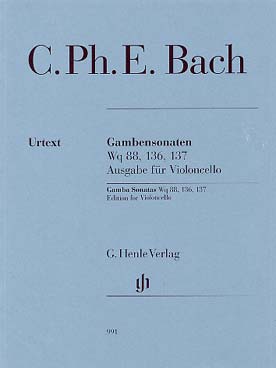 Illustration de Sonates Wq 88, 136 et 137 pour viole de gambe et basse continue, éd. pour violoncelle et clavecin
