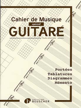 Illustration de CAHIER GUITARE (portées/diagrammes d'accords guitare et système tablatures guitare/solfège avec ligne pour les paroles), 39 pages, 21 x 29.5