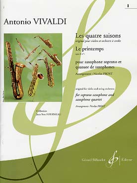 Illustration de Les Quatre saisons op. 8 N° 1 : Le printemps pour violon et cordes, tr. Prost pour saxophone soprano et quatuor de saxophones SATB (conducteur + parties