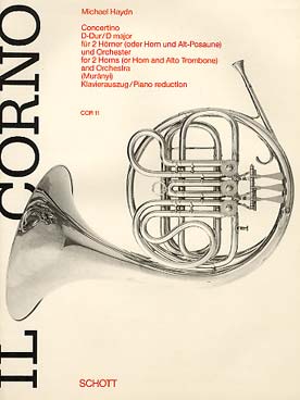 Illustration de Concertino en ré M pour 2 cors (ou cor et trombone alto) et piano réduction