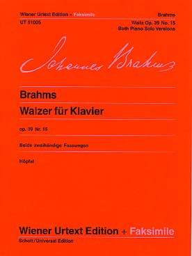 Illustration de Valse op. 39 N° 15 en la b M "berceuse" - éd. Wiener Urtext, version normale et version facilitée, avec fac-similé