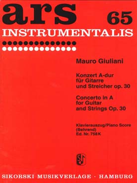 Illustration de Concerto N° 1 op. 30 en la M pour guitare, cordes et timbales (réd. piano)