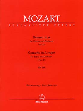 Illustration de Concerto N° 23 K 488 en la M pour piano flûte, clarinette en la, basson, cor et cordes, réd. 2 pianos