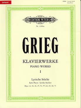 Illustration de Œuvres complètes pour piano (éd. Peters) - Vol. 1 : Pièces lyriques, intégrale (op. 12, 37, 43, 47, 54, 57, 62, 65, 68 et 71)