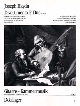 Illustration de Divertimento Hob. XI:44 en fa M (tr. Schaller pour guitare, violon et violoncelle)