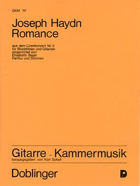 Illustration de Romance Hob. VII h:3 en do M (tr. Bayer pour 3 flûtes à bec et 2 guitares)