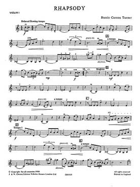 Illustration de PLAYSTRINGS : musique pour orchestre de jeunes instrumentistes à cordes Moyen 15 : TURBER CARSON Rhapsodie - Parties séparées