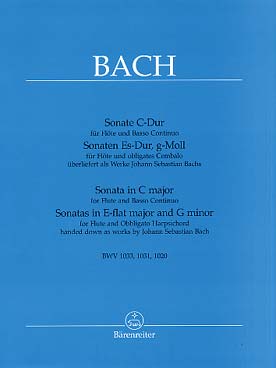 Illustration de Sonates flûte et clavecin (Bärenreiter) - Sonates BWV 1020 en sol m, 1031 en mi b M, 1033 en do M