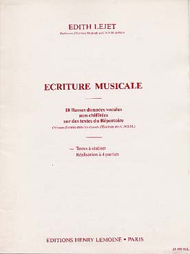 Illustration de Écriture musicale : 18 basses données non chiffrées (niveau entrée C.N.S.M.) - Livre de l'élève : Textes