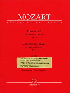 Illustration de Concerto N° 3 K 216 en sol M - éd. Bärenreiter