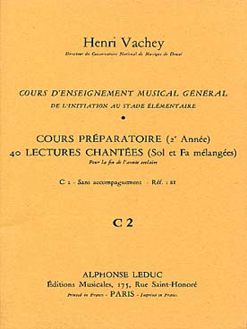 Illustration de Cours d'enseignement musical général Cours Préparatoire (2e année) C 2 : 40 Lectures chantées s/a