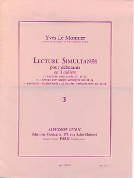 Illustration de Lecture simultanée sol et fa débutant - Vol. 3 : Exercices préliminaires aux dictées d'intonation