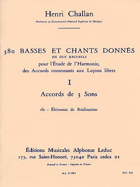 Illustration de 380 Basses et chants donnés Vol. 1 : accords de 3 sons - 1 b : éléments de réalisation