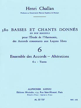 Illustration de 380 Basses et chants donnés Vol. 6 : ensemble des accords - 6 a : textes