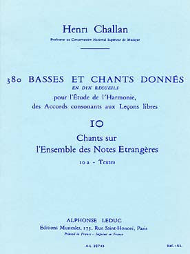 Illustration de 380 Basses et chants donnés Vol. 10 : chants sur notes étrangères - 10 a : textes