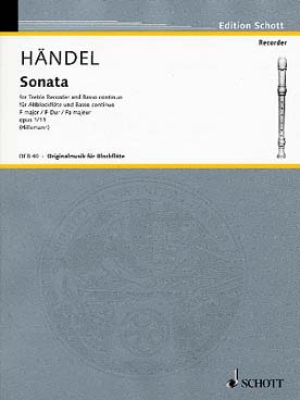 Illustration de 4 Sonates de l'opus 1 pour flûte à bec alto et basse continue - N° 11 en fa M