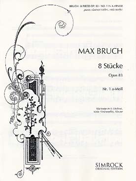 Illustration de 8 Pièces op. 83 pour violon/clarinette, alto/violoncelle et piano - N° 1 en la M