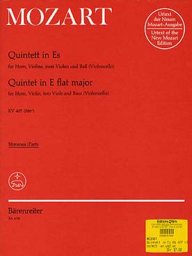 Illustration de Quintette K 407 en mi b M pour cor, violon, 2 altos et violoncelle