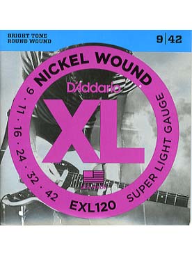 Illustration de CORDES D'ADDARIO Electrique EXL120 Super light - Jeu complet boule