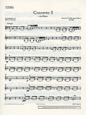 Illustration de Concerto op. 10/2 RV 439 en sol m "La Notte" pour flûte, orchestre à cordes et basse continue - Partie de violon 2