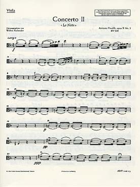 Illustration de Concerto op. 10/2 RV 439 en sol m "La Notte" pour flûte, orchestre à cordes et basse continue - Partie d'alto