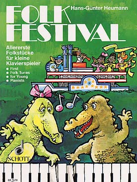 Illustration de Folk Festival, morceaux faciles pour les enfants avec des grosses notes et des illustrations amusantes