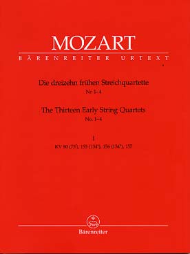 Illustration de 13 Quatuors à cordes - Vol. 1 : K 80 en sol M, K 155 en ré M, K 156 en sol M et K 157 en do M