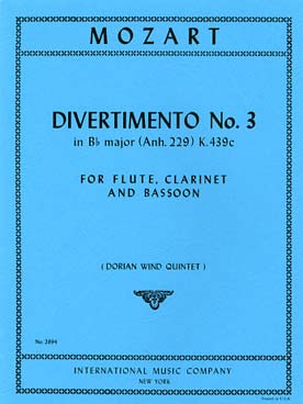 Illustration de Divertimento Anh 229 pour flûte, clarinette et basson - N° 3 K 439c en si b M