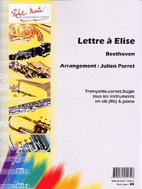 Illustration de Lettre à Elise pour trompette, bugle, cornet ou tous instruments en si b clé de sol et piano
