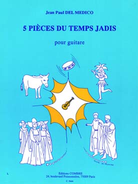 Illustration de 5 Pièces du temps jadis : troubadour,  tambourin, damoiselle, damoiseaux, petit âne