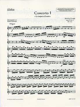 Illustration de Concerto op. 10/1 RV 433 en fa M "La Tempesta di mare" pour flûte, orchestre à cordes et basse continue - Violon 1