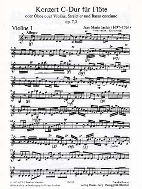 Illustration de Concerto op.7/3 en do M pour flûte  (hautbois ou violon), cordes et basse continue - Parties de cordes (3-3-2-2-1)