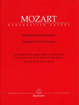 Illustration de Sonates d'église pour 2 violons, orgue et violoncelle ou contrebasse - Vol. 1 : KV 67-68-69-144-145-212-224- 225-241
