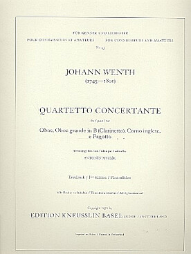 Illustration de Quatuor concertant en si b M pour hautbois, clarinette, cor anglais et basson (P)