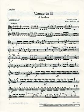 Illustration de Concerto op. 10/3 RV 428 en ré M "Il Cardellino" pour flûte, orchestre à cordes et basse continue - Violon 1