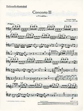 Illustration de Concerto op. 10/3 RV 428 en ré M "Il Cardellino" pour flûte, orchestre à cordes et basse continue - Violoncelle/Contrebasse